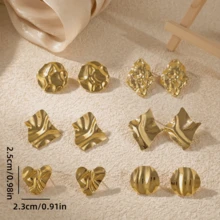 3/4/5对套装，款式随机，金色耳环和粗耳钉，女士款 – 低过敏性褶皱耳环套装 | 魅力十足的纹理造型，适合日常佩戴和节日珠宝礼物，夏季海滩度假比基尼配饰，搭配迷人服饰、婚纱 – 多功能珠宝，游泳、沐浴、运动时佩戴皆宜，是情人节、生日、母亲节和度假惊喜的理想之选。 - 金色 - 查看 11