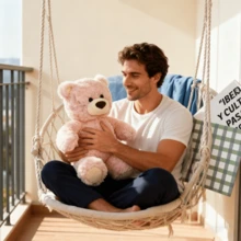 Miniso 26厘米/10.23英寸吉法德熊系列坐姿毛绒公仔动漫卡通填充娃娃抱枕沙发装饰生日节日礼物 - 粉色 - 查看 7