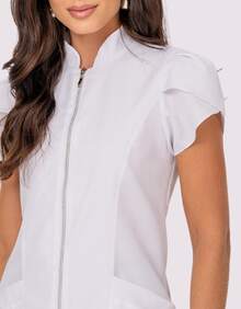 Women's Fitted Zipper  Beautician Tulip Lab Coat - White - View 2