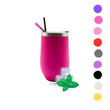 Termo Whiskero 16 Onzas con Tapa Popotes Limpiador Acero Inoxidable Al Vacio Caliente y Frio Color - Rosa Fucsia - Ver 2