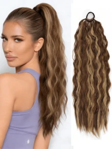 24英寸黑色、棕色和浅棕色多色波浪马尾假发接发，带松紧带，波浪柔和，外观自然，易于佩戴，瞬间增加头发长度和蓬松度，适合女性日常佩戴、节日派对、音乐节和其他场合。 - 彩色 - 查看 12