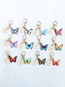 12件套可爱迷你彩色蝴蝶雏菊钥匙扣套装，适合用作包包挂件、包链、包包装饰，时尚动物主题设计，完美适用于包包挂饰、钥匙扣、车钥匙扣，是节日、母亲节、父亲节、返校季、毕业季的理想礼物。 - 彩色 - 查看 16