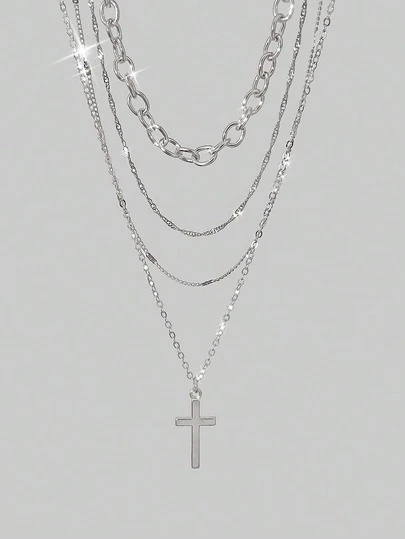 4-delat minimalistiskt geometriskt korshänge och gemhalsband - Lämpligt för fest och vardagsbruk