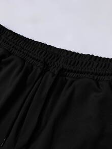 Bộ 2 món áo polo nam cỡ lớn kiểu dáng thường ngày có cổ và quần short dây rút, họa tiết ngựa hiệp sĩ tinh tế, thích hợp mặc hàng ngày vào mùa hè, trang phục thể thao thoải mái và thoáng khí. - màu đen - Xem 4