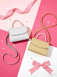 1 件女孩时尚甜美公主迷你双向手提包，配有链条肩带，适合日常使用、派对、旅行、生日礼物 - 銀色 - 查看 1