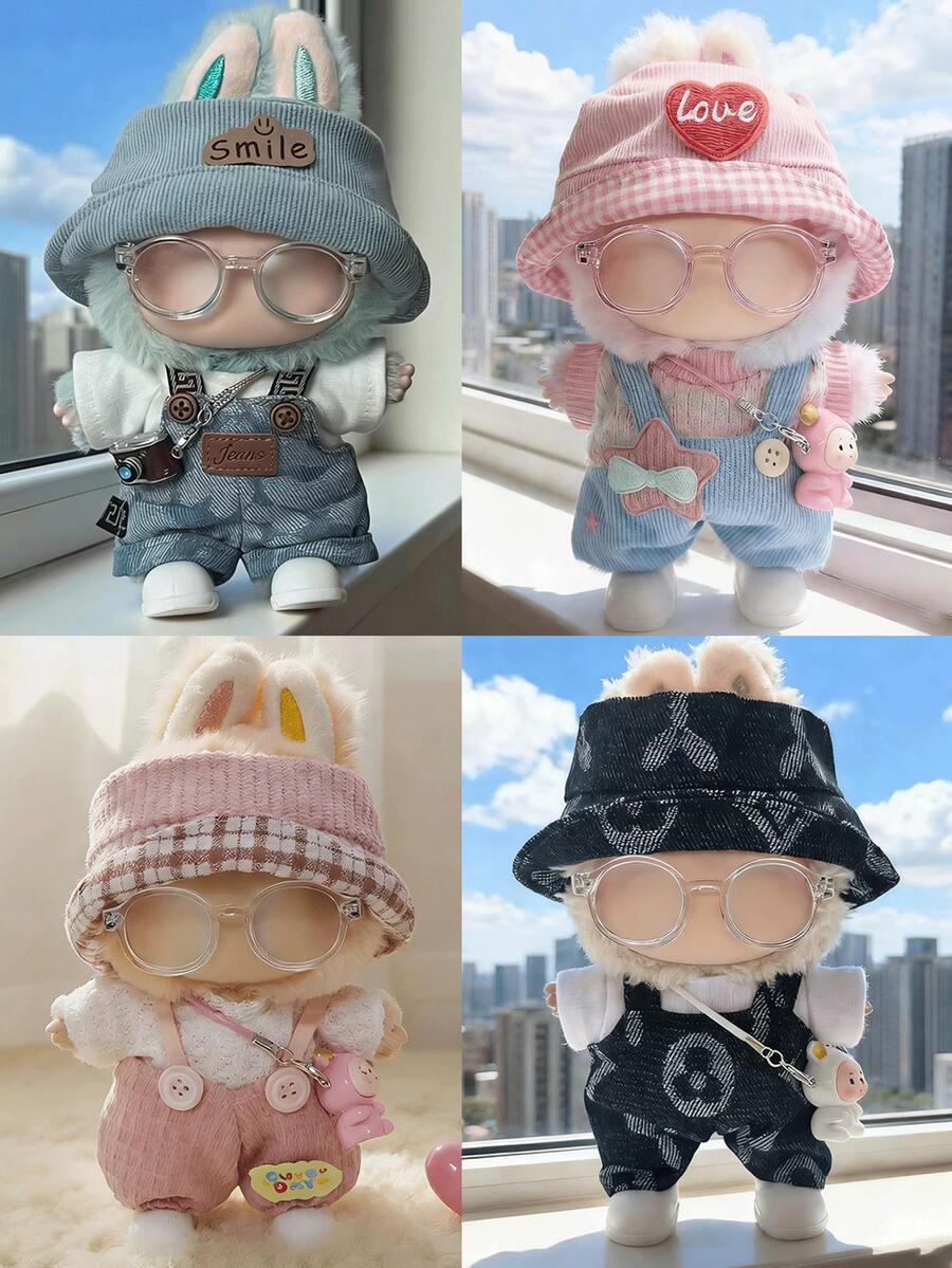 6.69英寸娃娃服装，可爱渔夫帽和背带裤套装，娃娃衣服，17厘米套装，适合第一代/第二代/第三代娃娃，生日和节日礼物（不含娃娃） - 彩色 - 查看 1