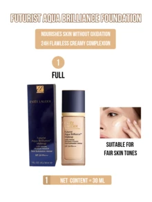 Estée Lauder Futurist Aqua Brilliance Makeup Foundation, with Intense Moisture Infusion #1C0 #61 Cool Porcelain 30/15/5/1ml, Nourishes Skin Without Oxidation, Deeply Hydrating, Long-Lasting Moisture Lock Prevents Flaking, No Tightness, Deeply Hydrating, Long-Lasting Moisture Lock Prevents Flaking, No Tightness, Deeply Hyout、Dulls, SPF. 20/PA+++ Sun Protection, For Dry Skin Students Office Workers, Daily Commute Dates Gatherings, Ideal Gift For Friends/Girlfriends, Essential Item for Daily Makeup Use - 1C0 - 查看 13