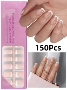 Bộ 150 miếng dán móng tay giả vuông ngắn, màu da, chất liệu gel mềm kiểu Pháp, thích hợp cho việc tự làm móng, tối giản và đa năng, 16 kích cỡ, dành cho phụ kiện làm móng nữ. - Màu be - Xem 8