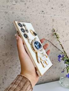 Astronaut Series Love Powder Shockproof Phone Case, Electroplated Hidden Stand, Compatible With Apple 11/12/13/14/15/16 Pro Max, S22/23/24+, A01/23/45/654321, Infinix, MOTO And More - White - View 2