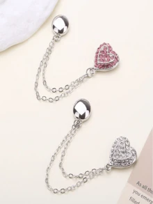 1pc Rhinestone Heart-Shaped Chain. Magnetic Fastener At Pant Leg Bottom To Prevent Dragging. Cute Cuff Button. Adjustable Shortening Function. Cute Zinc Alloy - Pink - View 2