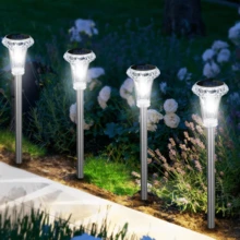 2/6/12 piezas Luces solares de jardín para exteriores - Luces de paisaje LED de acero inoxidable, con soporte de cristal, disponibles en blanco, blanco cálido y luces de color, luz cálida alimentada por energía solar, instalación semi-empotrada, plástico duradero - Unitalla - Ver 3
