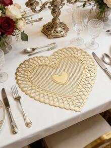 1-200pcs Gold Heart-Shaped PVC Placemats, Washable, Easy To Clean, Wipe-Clean, Non-Slip, Holiday Wedding Party Dining Table Decor - Multicolor - View 6