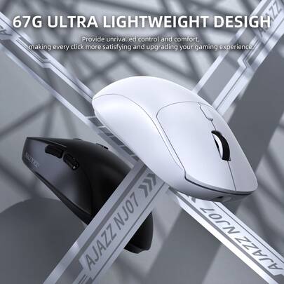 A.JAZZ NJ07 Wireless Mouse, 67g Ultra-Lightweight, 3-Mode 2.4G/Bluetooth/USB-C, 6 Adjustable DPI Up To 12800, 1000Hz Optical Sensor, Ergonomic Design Long Battery Life, Compatible With PC &