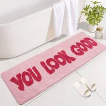 1pc Pink Rose Contrast Color "YOU LOOK GOOD" Doormat, Sweet Pink Rose Contrast With Inspiring English Phrase, Creates Energetic And Girly Atmosphere, Suitable For Bathroom, Bedroom Bedside And Other Scenes, Bathroom Mat, Bath Rug, Door Mat, Small Rug, Carpet, Doormat, Home Decor, Area Rug, Outdoor Mat, Area Carpet, Bedroom Carpet, Machine Washable Rug - Multicolor - View 4