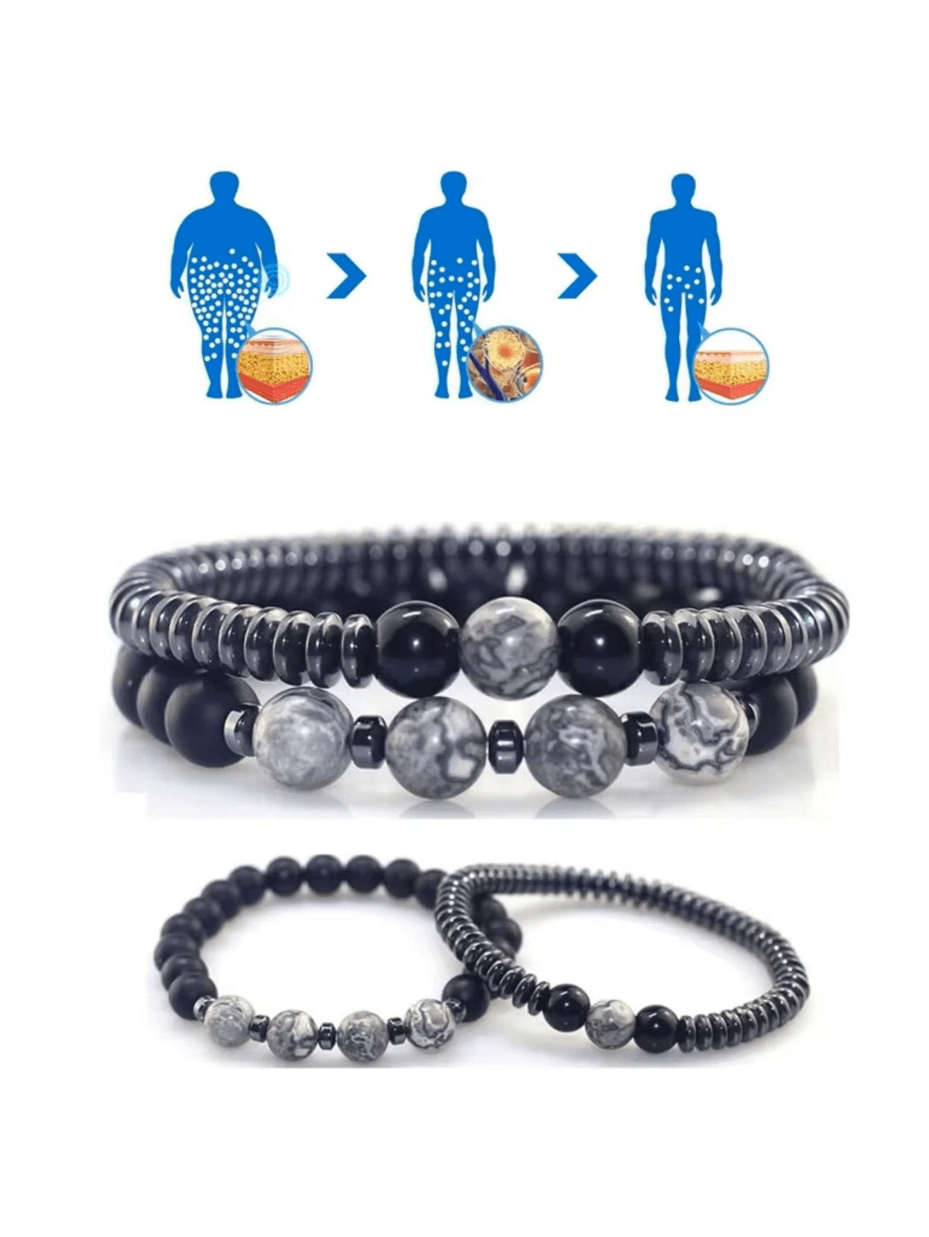 2pcs Magnetic Healing Beaded Bracelet, Helps Relieve Joint Pain, Promote Weight Loss, Healthy Jewelry Therapy, Improve Sleep, Suitable For Men And Women, Christmas Gift (Comes With Jewelry Storage Bag)