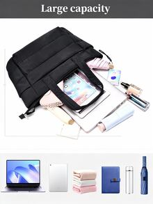 Women's Tote Bag, Lightweight & Fluffy Handbag Suitable For Travel, Work, Beach, Gym, Shopping, School Supplies, School Bag, School Handbag, School Tote Bag, School Bookbag, Back To School Bags, Large Capacity, Waterproof, Portable, Classic Casual, Suitable For Teen Girls Women College Students, Perfect For Back To School, First Day Of School, Tote Bags For School,College Essentials, Perfectly Matching With Fall Outfits Women,[US-Based Shipping]Spring Outfit Ideas, Valentine's Day Gifts, Gifts For Women, Gifts For Girls. - 黑色 - 查看 6