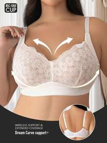 Plus Size Women Lace Fashion Wireless Padded Bra - White - View 2