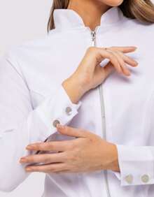 Women's Fitted Lab Coat With Zipper And Puff Sleeves Evi - 白色 - 查看 2
