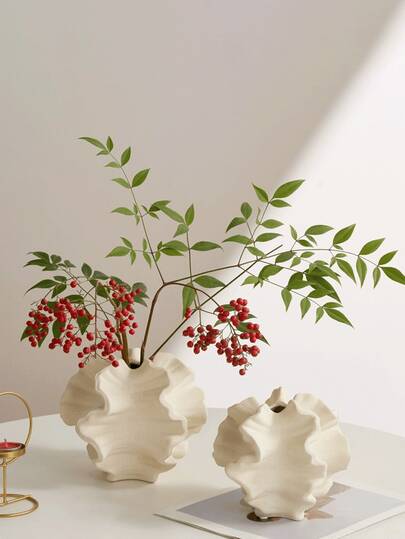 1pc Wave-Shaped Vase, Unique Decorative Vase Suitable For Home Decor With Plants And Red Berries, Elegant Minimalist Bohemian Nordic Style Flower Vase, Floral Arrangement Vase, Desktop Decor