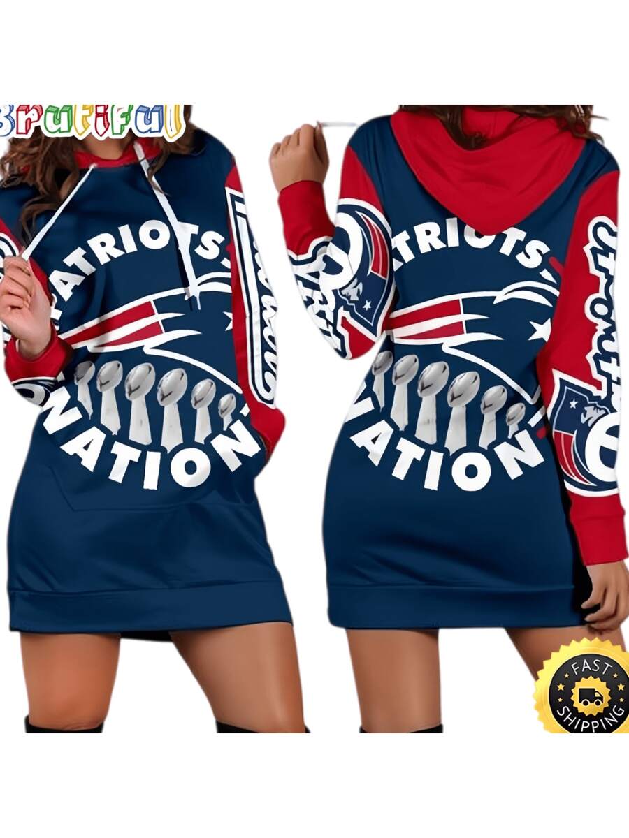 Ne-W Engl-And Patriots Football Hoodie Dress Women's Hoodie Dress Long Sleeve Casual Football Jersey - Màu hỗn hợp - Xem 1