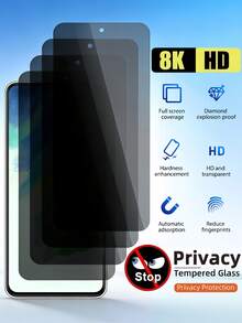 4片装9H硬度钢化玻璃屏幕保护膜，兼容三星Galaxy S26 S25 S24 Ultra FE A56 A57 A37 A27 A17 A07 A06/17 16 Pro Max、荣耀15T、Poco、Note 15等机型。防指纹，适用于手机壳，易于贴合，超薄设计，触控灵敏，防尘，全覆盖，不漏光，保护隐私，电镀防油涂层，防窥视。 - 黑色 - 查看 12
