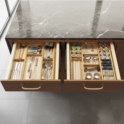 Natural Bamboo Adjustable Drawer Dividers With Inserts & Labels, 7 Expandable Organizers (17"-22") With 15 Inserts For Kitchen, Home, Office & Dressers