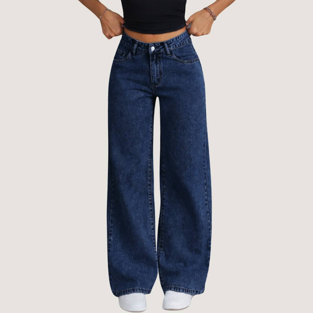 Women's Wide Leg Jeans, Graphite Gray, Simple, Casual, Cute, Elegant, Sensual, Boho, Jeans, Pockets, Button, Zipper, All Seasons - 查看 8