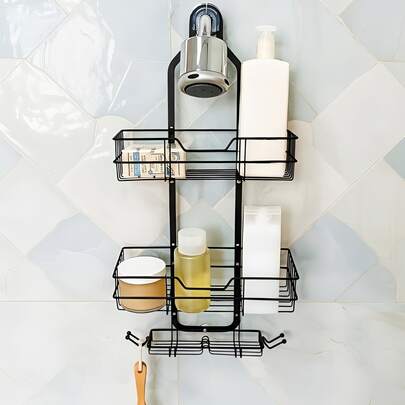 1PC Over-The-Head Shower Organizer With Hooks, Shower Caddy Hanging Bathroom Organizer, Rustproof Shower Shelf For Inside Shower - No Drilling Shower Racks Over Showerhead - Bath Shower Shelves Rack For Shampoo Soap