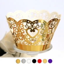 50pcs Heart-Shaped Vine Lace Cupcake Wrappers, Laser Cut Gold Heart Cupcake Liners, Suitable For Wedding, Birthday, Valentine's Day, Afternoon Tea Party Decoration And Any Special Occasion - Multicolor - View 2