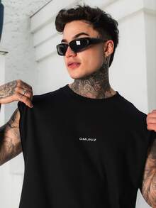 DMUNIZ Oversized Tank Top, Crew Neck, Streetwear, Printed Chest, 100% Cotton, New Release - 黑色 - 查看 4
