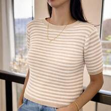 Striped Knit Summer Blouse - New Collection - 白色沙子 - 查看 1