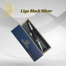1pc Black & Silver Metal Calligraphy F-Nib Ballpoint Pen, Business Gift Set With Box & Bag, Classic Luxury Design, Student/Teacher Gift, Back To School Essential - Liya Black Silver - View 4