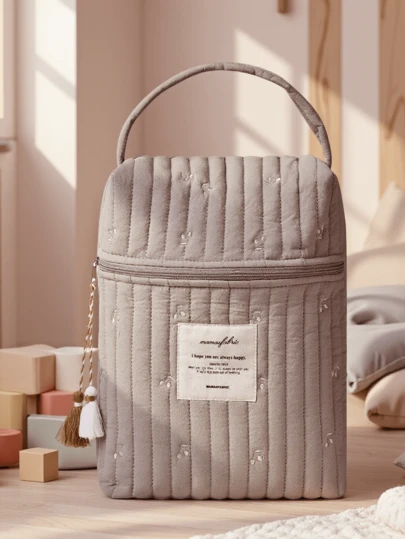 1个卡其色樱桃印花收纳袋，适合婴儿房使用，创意可爱奢华奶瓶、纸巾、毛巾收纳袋，家居婴儿用品整理袋