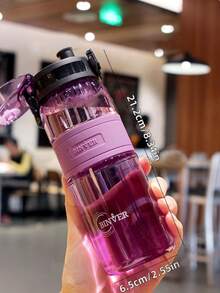1pc 500ml Portable Plastic Water Bottle, Modern Transparent Sports Water Bottle, Suitable For Outdoor Use - Purple - View 3