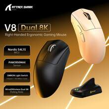 Chuột chơi game không dây ATTACK SHARK V8 8K với độ phân giải 42000 DPI - Cảm biến PAW3950 MAX - Trọng lượng nhẹ 59g - Chip xử lý Nordic54L15 - Thời lượng pin 400 giờ, ba chế độ hoạt động, Phụ kiện chơi game dành cho PC/Laptop. - Nhiều màu - Xem 2
