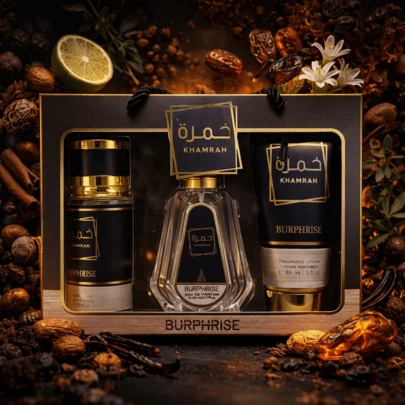 Lattafa BURPHISE KHAMRAH 3-PIECE GIFT SET - EAU DE PARFUM 50ML + LOTION 88ML + MIST 88G - LUXURIOUS PERFUME