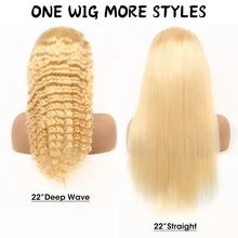 13x4 深波浪蕾丝前假发，混合真人发，200 密度，13x4 高清蕾丝前假发，混合真人发，女士假发，无胶假发，真人发深卷假发，预先拔毛，28 英寸，#613 金发 - S613 - 查看 6