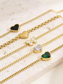 VceTd 1条浪漫不锈钢心形/蝴蝶装饰链手链，适合女性日常佩戴，也适合派对、下午茶、晚宴、婚礼等场合，以及作为情人节礼物送给爱人。 - 金黃色 - 查看 7