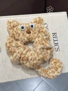 1pc Cute Fluffy 3D Leopard Print Kitten Hair Scrunchie, High Elasticity Stylish Hair Accessory - Multicolor - View 10