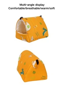 1 pezzo Letto per animali domestici in lana stampata a triangolo, adatto per pappagalli, criceti, cincillà, scoiattoli, letto per animali domestici autunno/inverno. Con design gancio appeso, morbido, traspirante e caldo, utilizzabile in tutte le stagioni. - Giallo - Visualizzare 4