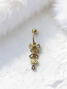 14G Stainless Steel Flower Dangle Navel Piercing Jewelry, Cute Belly Button Ring For Women - Water Drop - View 2