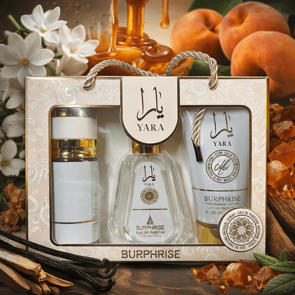 Lattafa BURPHISE YARA MOI 3-PIECE WOMEN'S PERFUME GIFT SET - EAU DE PARFUM 50ML + LOTION 88ML + SOAP 88G - LUXURIOUS FEMININE PERFUME - Floral - View 1