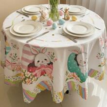 Dining Tablecloth For 4, 6, Or 8 People, Easter Decoration, Exclusive Print, Excellent Drape, Ultrasonic Finish - 快樂兔子 - 查看 4