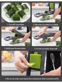 14 قطعة/16 قطعة مجموعة أدوات قطع الفاكهة والخضروات المحسنة، تشمل آلة تقطيع يدوية وقشارة بشفرات قابلة للاستبدال. هذه المجموعة من الأدوات ضرورية لأي مطبخ منزلي. إنها خالية من الكهرباء، سهلة التنظيف، وصغيرة الحجم. - متعدد الألوان - مشاهدة 4