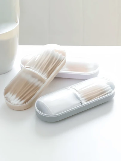 Travel Cotton Swab Box, Plastic Container Dispenser, Portable Cotton Swabs And Makeup Pads Storage Box, Hair Tie Container, Small Portable Cotton Swabs And Beads Storage Container With Lid, Travel Makeup Storage Box Plastic Container With Lid, Compact Bathroom Essentials Container, Cosmetic Storage Travel Makeup Bag, Summer