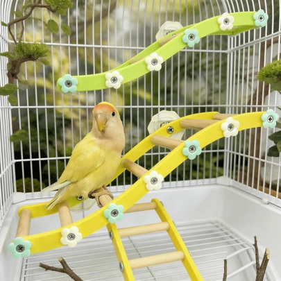 1pc S-Shaped Hamster & Parrot Climbing Ladder, With Acrylic Flower Decor, Wooden Climbing Platform, Perch For Birds & Small Pets, Suitable For All Seasons