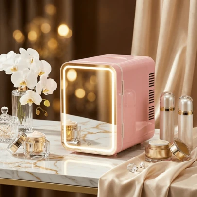 SOKANY 4L Mini Beauty Fridge With Adjustable LED Light Mirror, Dual-Cooling For Cosmetics And Food Storage, Portable Mini Refrigerator For Bedroom, Office And Car Use