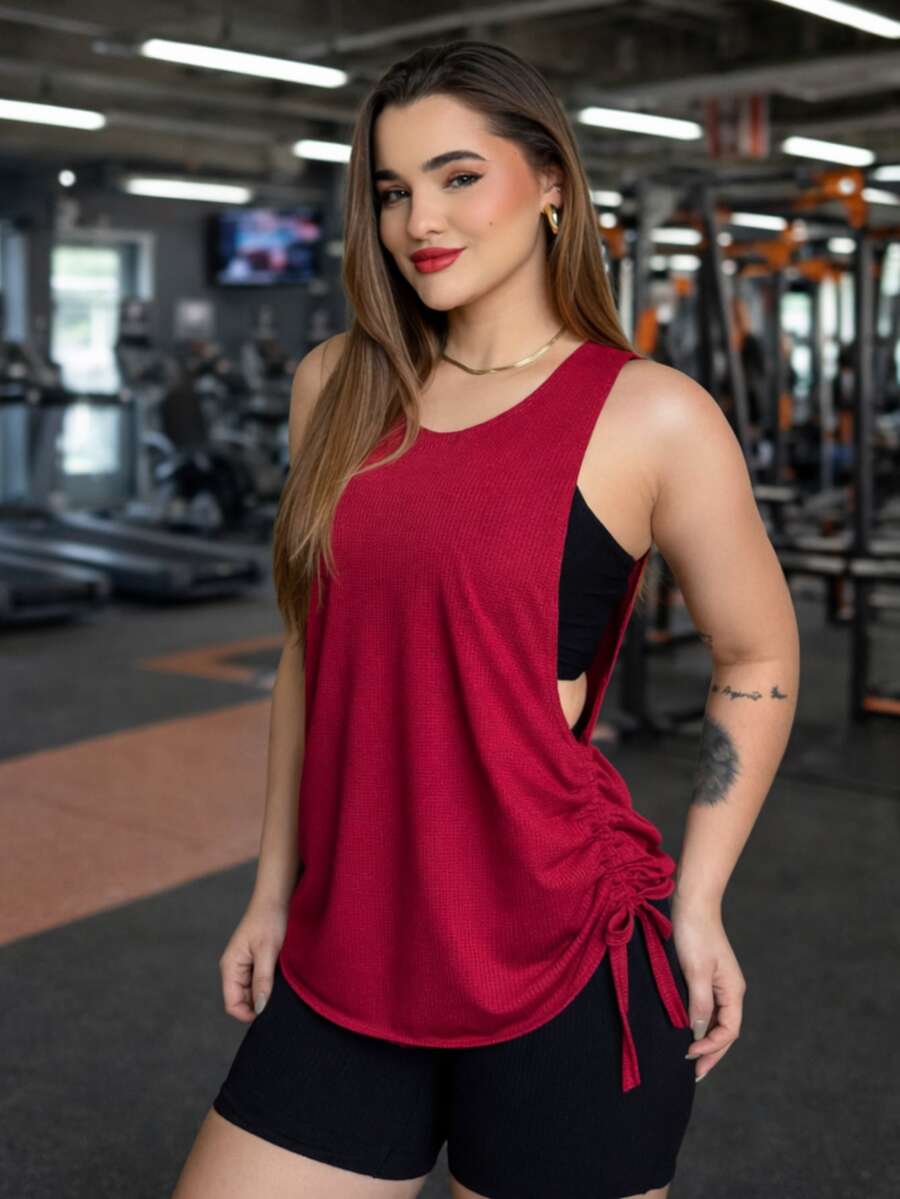 Women's Dry Fit Fitness Tank Top With Butt Coverage - Comfortable For Workouts, Gym, And CrossFit - Gỗ đỏ - Xem 1