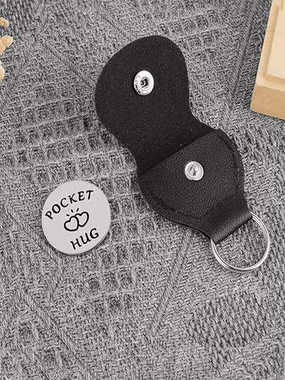 One Pocket Hug Keychain - Double-Sided Coin Clip, Heart Design, Black. A Great Gift, Unisex Keychain, Durable, Can Be Used For Keys, Bags, Backpacks, Keychain Accessories, Heart Design.