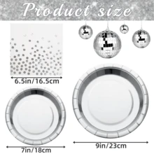 一套一次性银色纸质餐具，用于餐桌装饰，包含7英寸/9英寸圆形铝箔甜点盘和餐巾纸，派对用品，适用于生日、圣诞节、婚礼、家庭聚会、节日、新年等场合。 - 銀色 - 查看 7